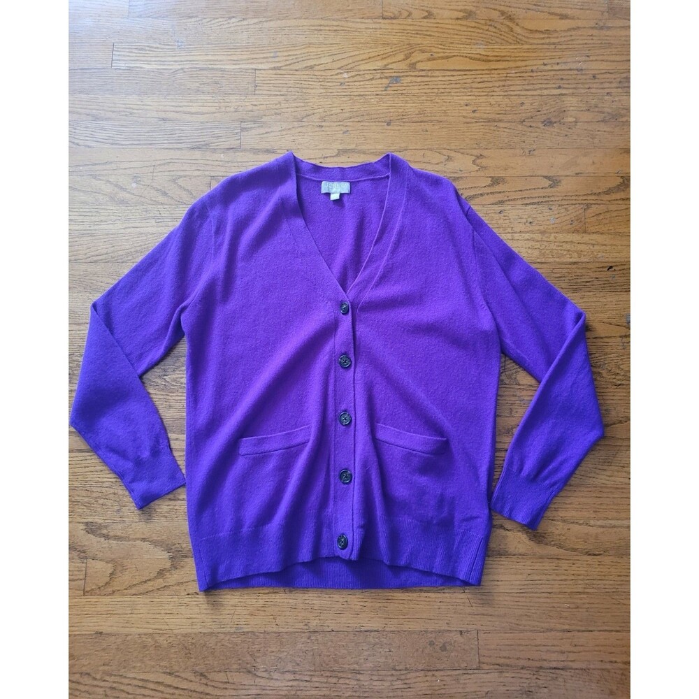 J.Crew Patch Pocket Cardigan Sweater Womens Small Purple 100% Cashmere V Neck